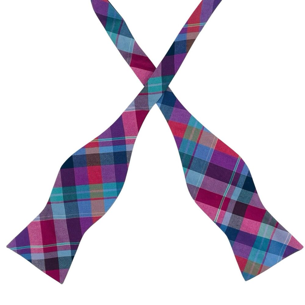 Tommy Hilfiger Men’s Gingham Pattern Multicolor Silk Bow Tie